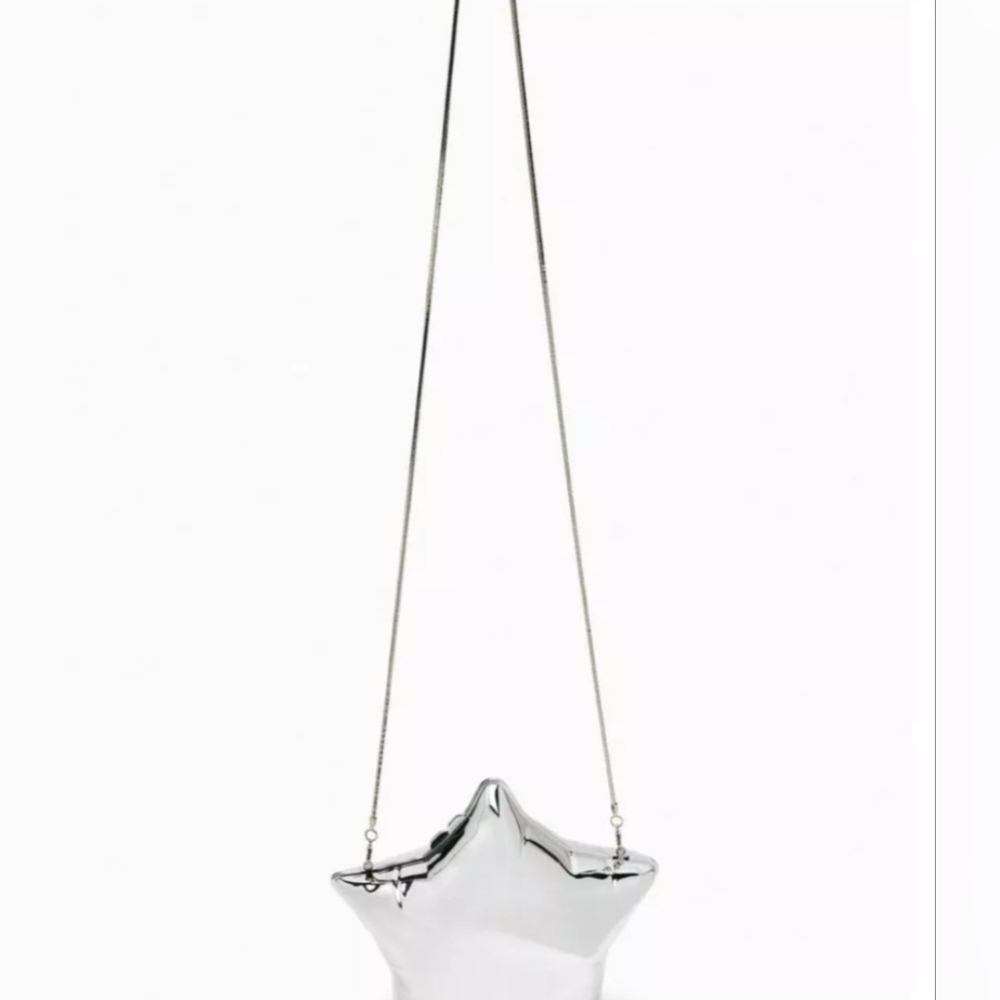 NWT Zara METALLIC SILVER BALLOON STAR SHAPED BOX CLUTCH crossbody PURSE NEW - Picture 5 of 16